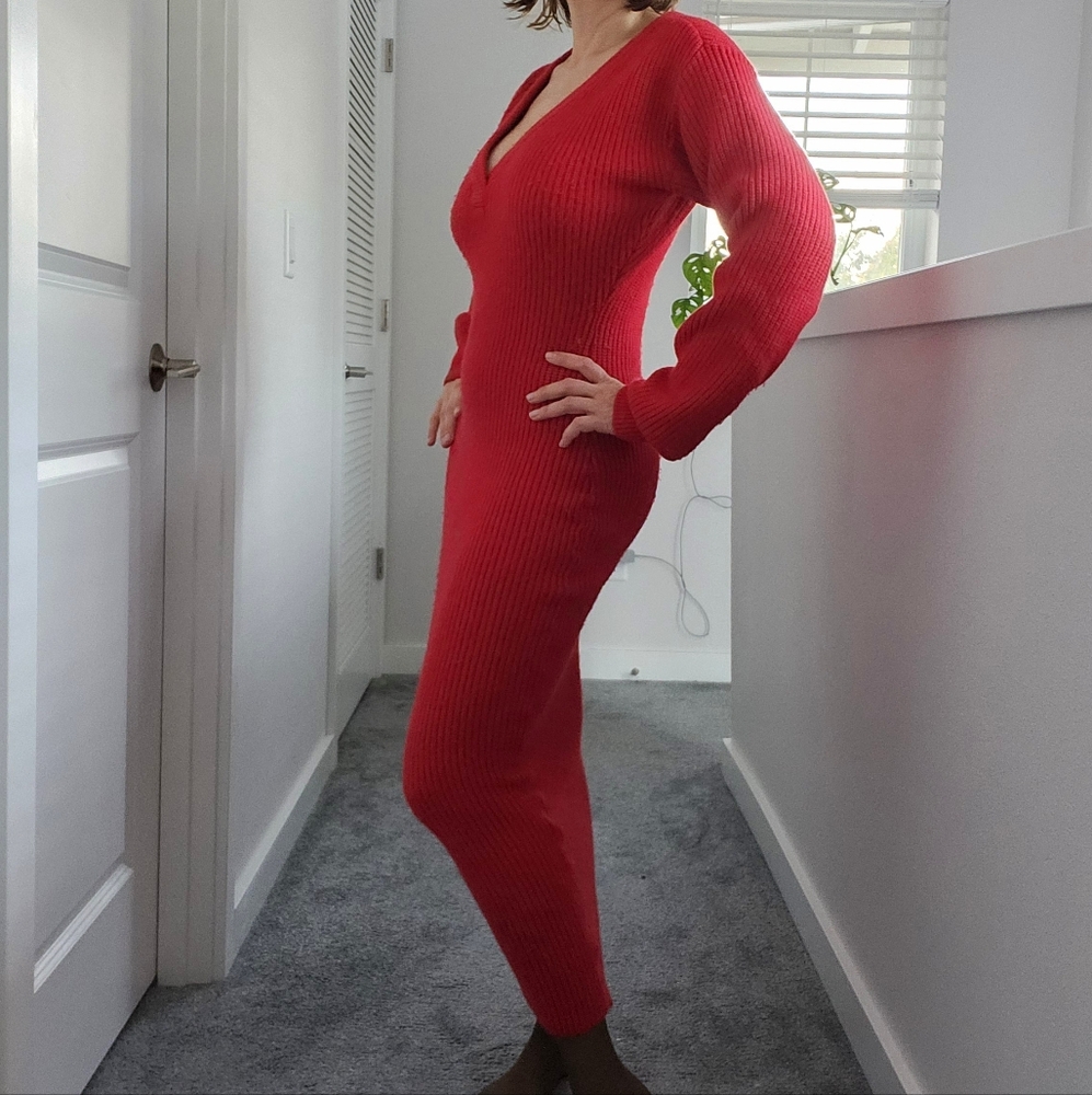 Elegant Red Knit Dress